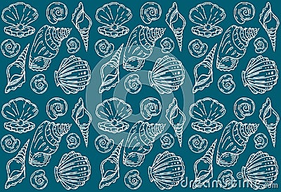 Shell textile pattern, seamless seashell textile repeating pattern Vector Illustration